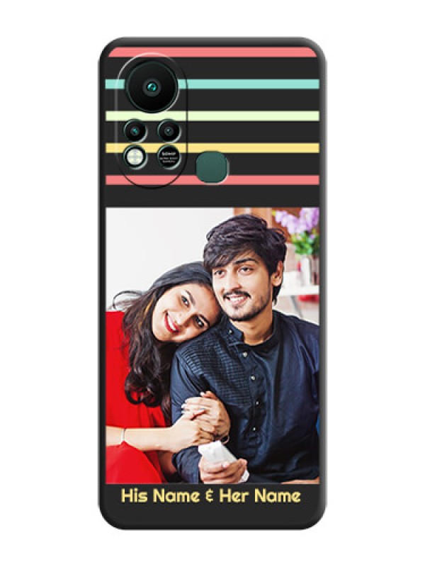 Custom Color Stripes with Photo and Text on Photo on Space Black Soft Matte Mobile Case - Infinix Hot 11s