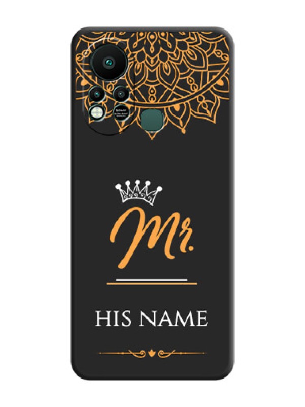 Custom Mr Name with Floral Design on Personalised Space Black Soft Matte Cases - Infinix Hot 11s