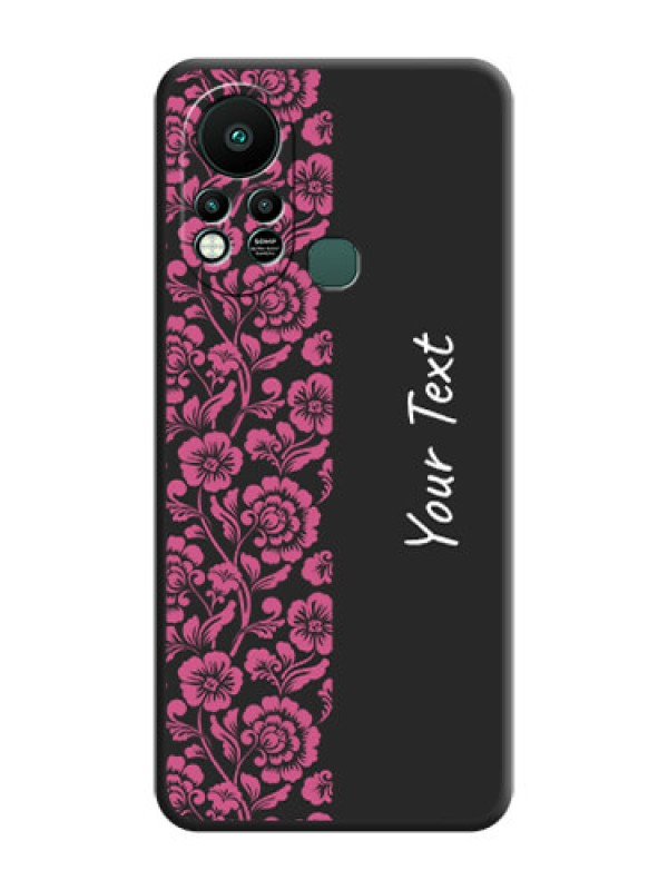 Custom Pink Floral Pattern Design With Custom Text On Space Black Personalized Soft Matte Phone Covers -Infinix Hot 11S