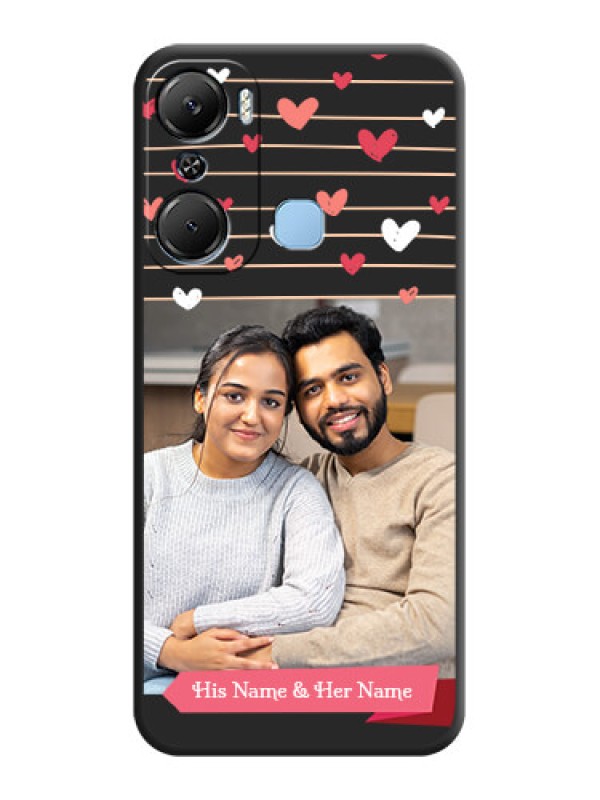 Custom Love Pattern with Name on Pink Ribbon - Photo on Space Black Soft Matte Back Cover - Infinix Hot 12 Pro