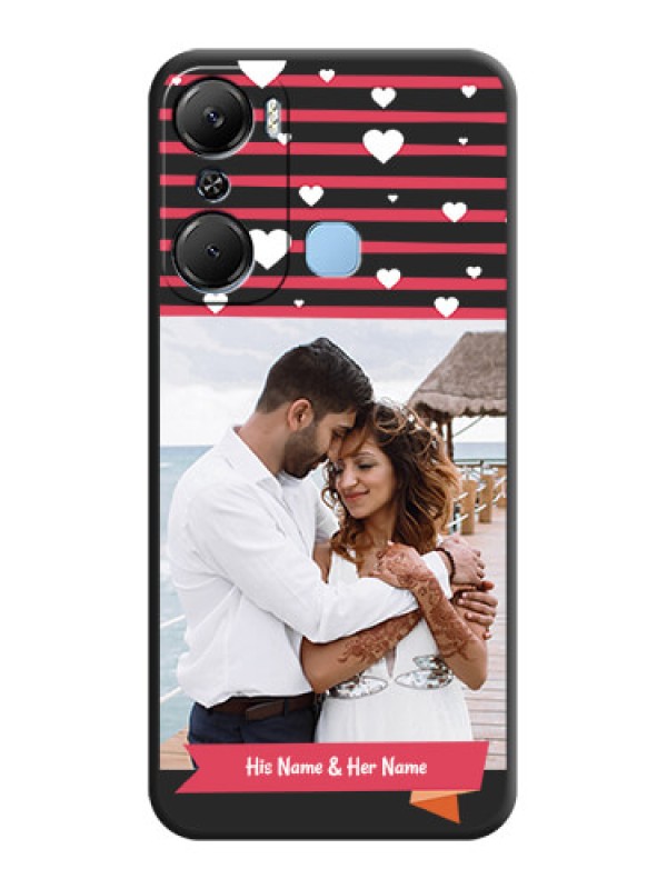 Custom White Color Love Symbols with Pink Lines Pattern on Space Black Custom Soft Matte Phone Cases - Infinix Hot 12 Pro