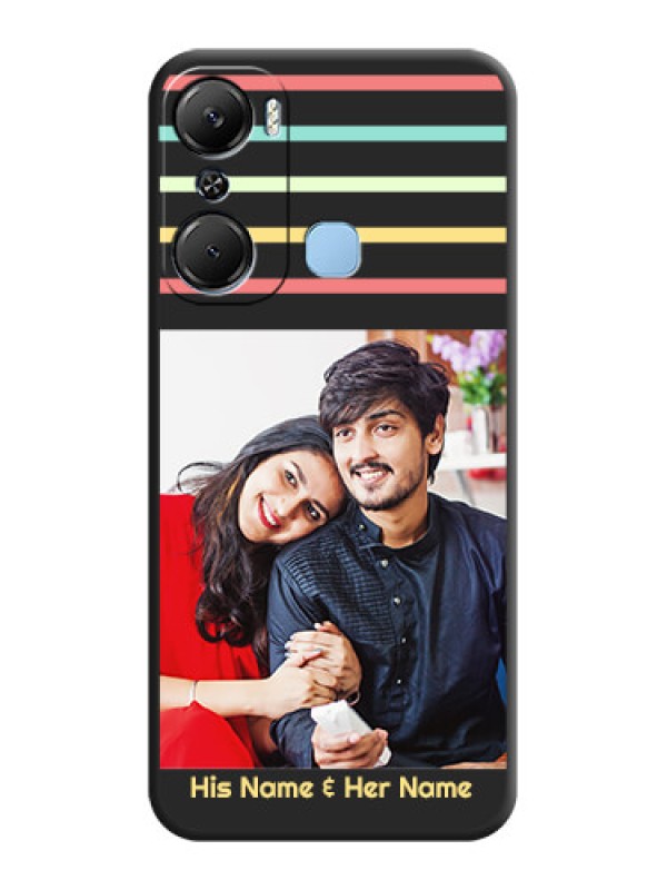Custom Color Stripes with Photo and Text - Photo on Space Black Soft Matte Mobile Case - Infinix Hot 12 Pro