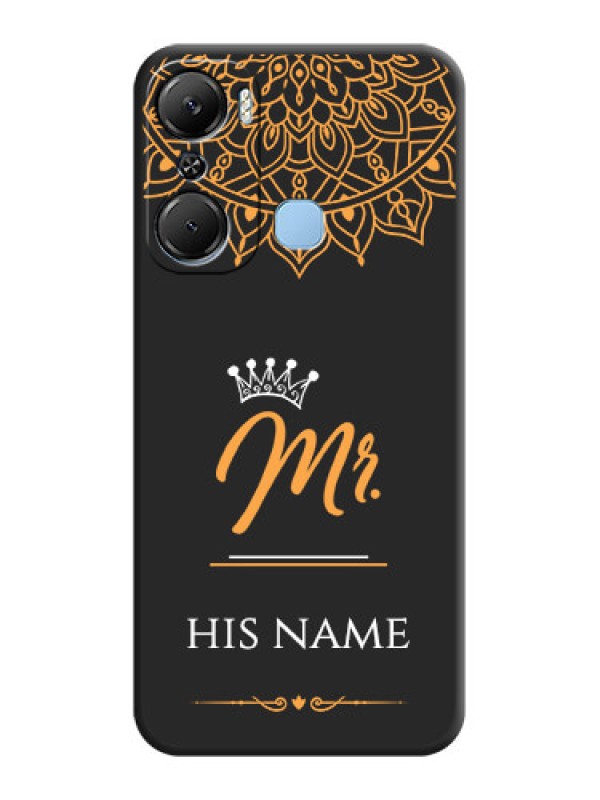 Custom Mr Name with Floral Design on Personalised Space Black Soft Matte Cases - Infinix Hot 12 Pro