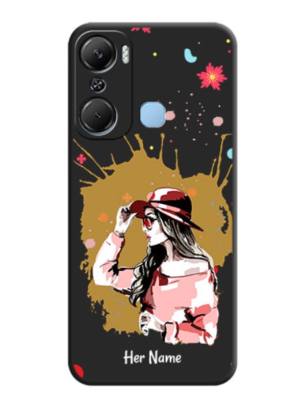 Custom Mordern Lady With Color Splash Background With Custom Text On Space Black Personalized Soft Matte Phone Covers - Infinix Hot 12 Pro