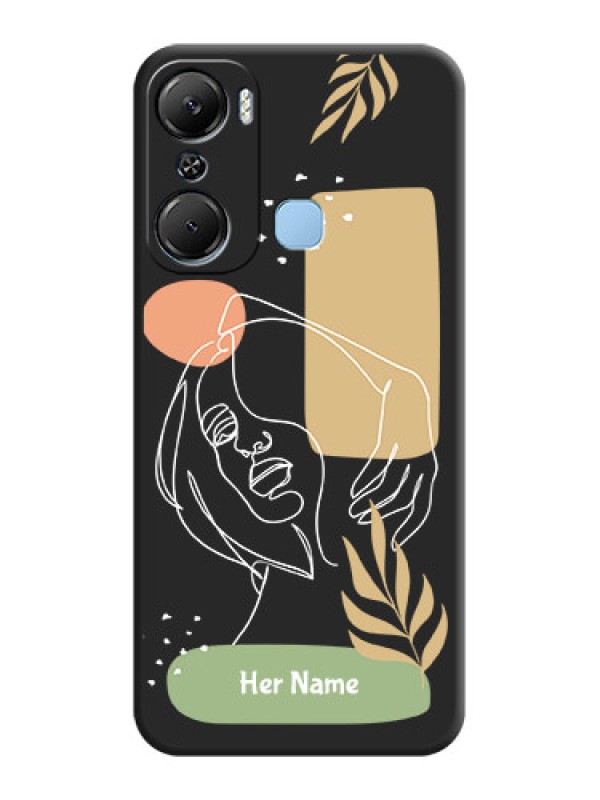 Custom Custom Text With Line Art Of Women & Leaves Design On Space Black Personalized Soft Matte Phone Covers - Infinix Hot 12 Pro