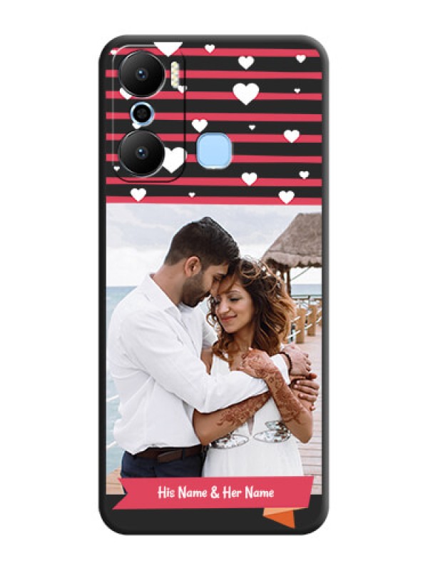 Custom White Color Love Symbols with Pink Lines Pattern on Space Black Custom Soft Matte Phone Cases - Infinix Hot 20 Play