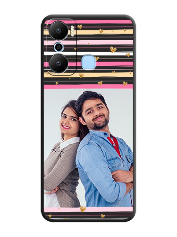 Custom Multicolor Lines and Golden Love Symbols Design - Photo on Space Black Soft Matte Mobile Cover - Infinix Hot 20 Play
