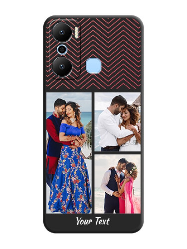 Custom Wave Pattern with 3 Image Holder on Space Black Custom Soft Matte Back Cover - Infinix Hot 20 Play