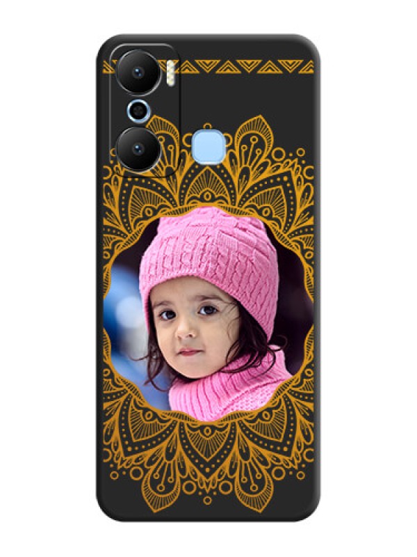 Custom Round Image with Floral Design - Photo on Space Black Soft Matte Mobile Cover - Infinix Hot 20 Play