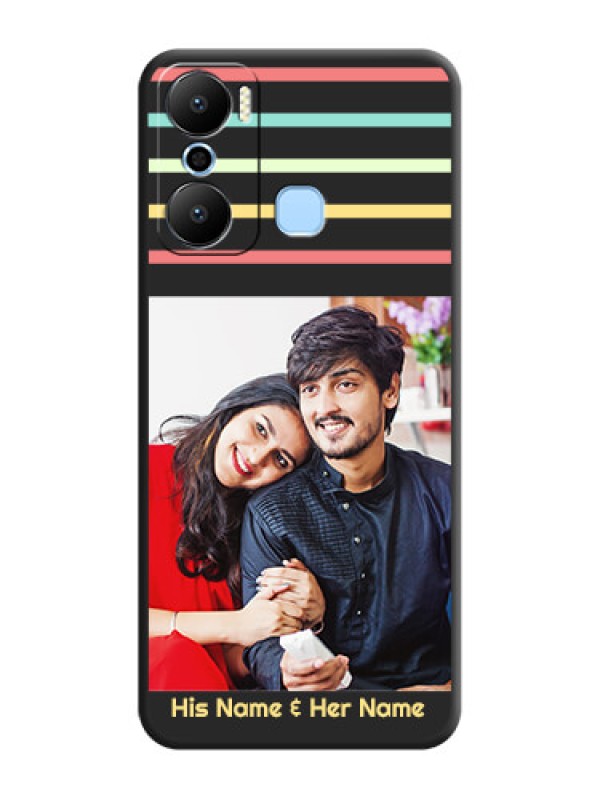 Custom Color Stripes with Photo and Text - Photo on Space Black Soft Matte Mobile Case - Infinix Hot 20 Play