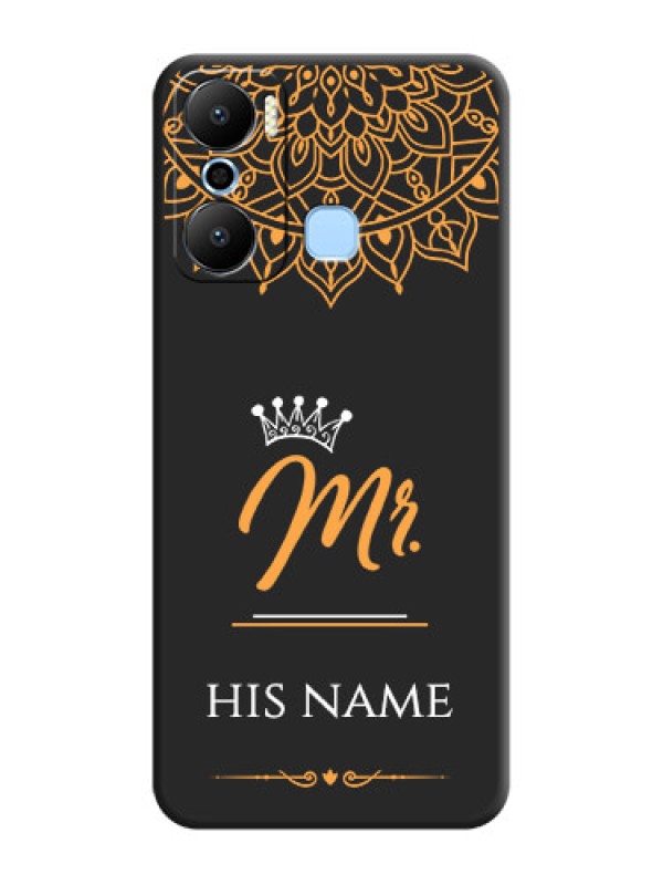 Custom Mr Name with Floral Design on Personalised Space Black Soft Matte Cases - Infinix Hot 20 Play