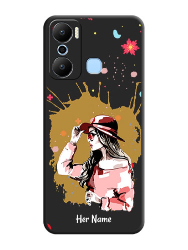 Custom Mordern Lady With Color Splash Background With Custom Text On Space Black Personalized Soft Matte Phone Covers - Infinix Hot 20 Play