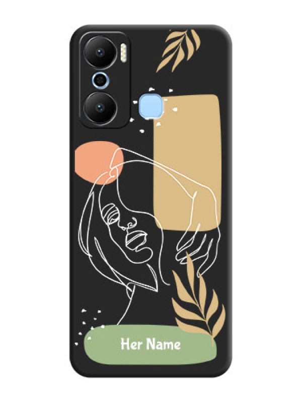 Custom Custom Text With Line Art Of Women & Leaves Design On Space Black Personalized Soft Matte Phone Covers - Infinix Hot 20 Play
