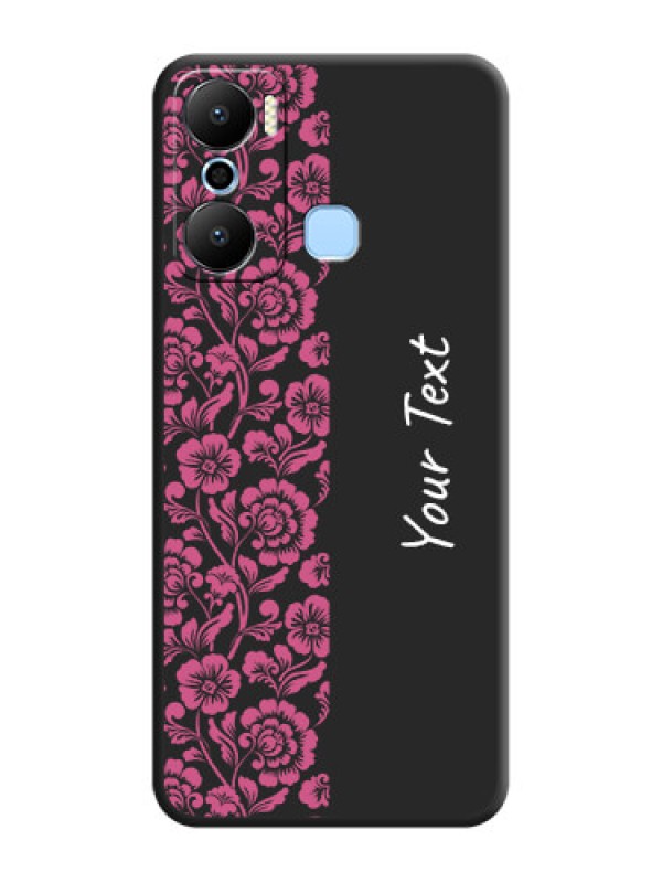 Custom Pink Floral Pattern Design With Custom Text On Space Black Personalized Soft Matte Phone Covers - Infinix Hot 20 Play