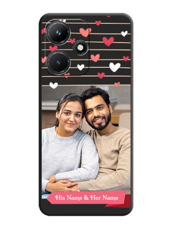 Custom Love Pattern with Name on Pink Ribbon - Photo on Space Black Soft Matte Back Cover - Infinix Hot 30I