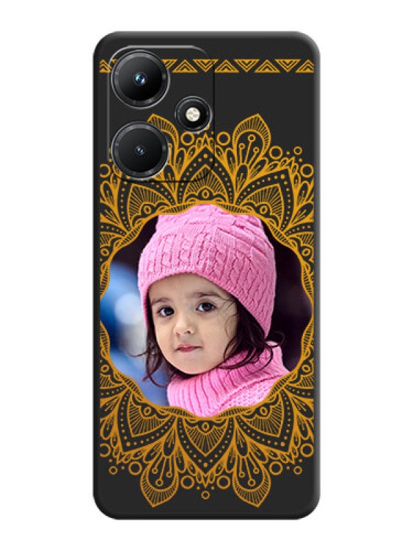 Custom Round Image with Floral Design - Photo on Space Black Soft Matte Mobile Cover - Infinix Hot 30I