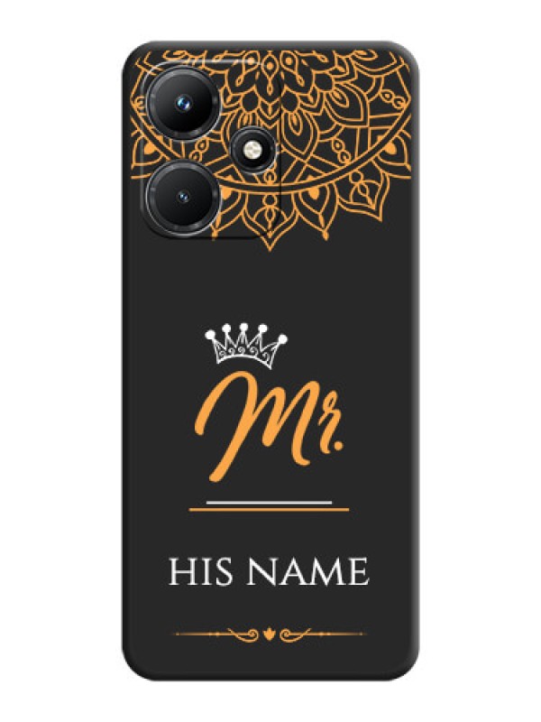 Custom Mr Name with Floral Design on Personalised Space Black Soft Matte Cases - Infinix Hot 30I