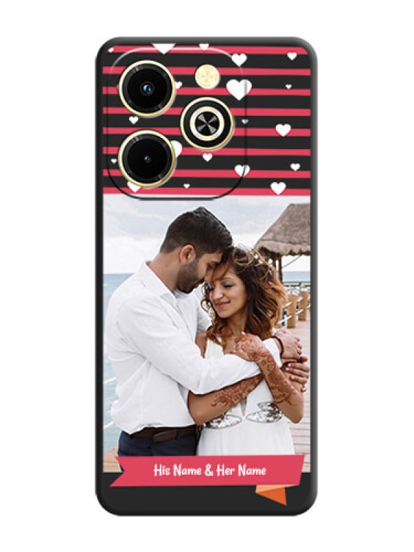 Custom White Color Love Symbols with Pink Lines Pattern On Space Black Custom Soft Matte Mobile Back Cover - Infinix Hot 40i