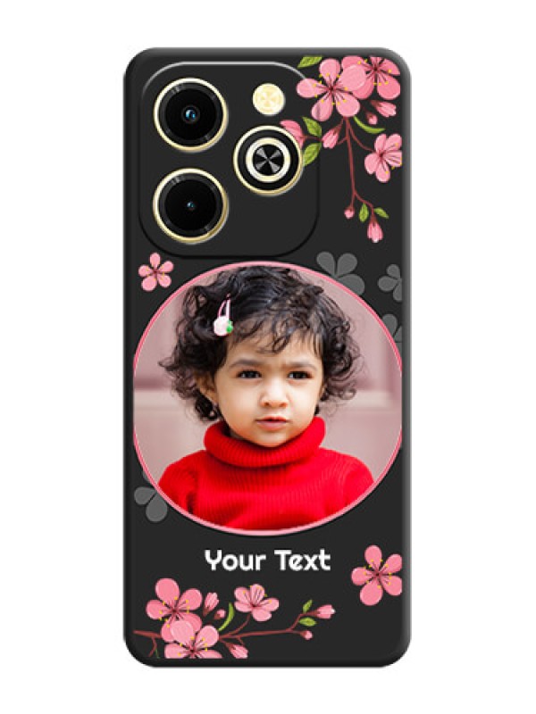 Custom Round Image with Pink Color Floral Design on Photo On Space Black Custom Soft Matte Mobile Back Cover - Infinix Hot 40i