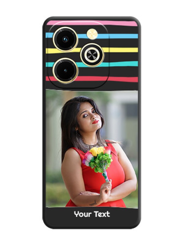 Custom Multicolor Lines with Image On Space Black Custom Soft Matte Mobile Back Cover - Infinix Hot 40i