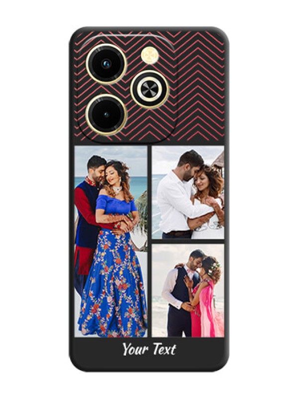 Custom Wave Pattern with 3 Image Holder On Space Black Custom Soft Matte Mobile Back Cover - Infinix Hot 40i