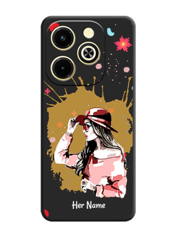 Custom Mordern Lady With Color Splash Background With Custom Text On Space Black Custom Soft Matte Mobile Back Cover - Infinix Hot 40i