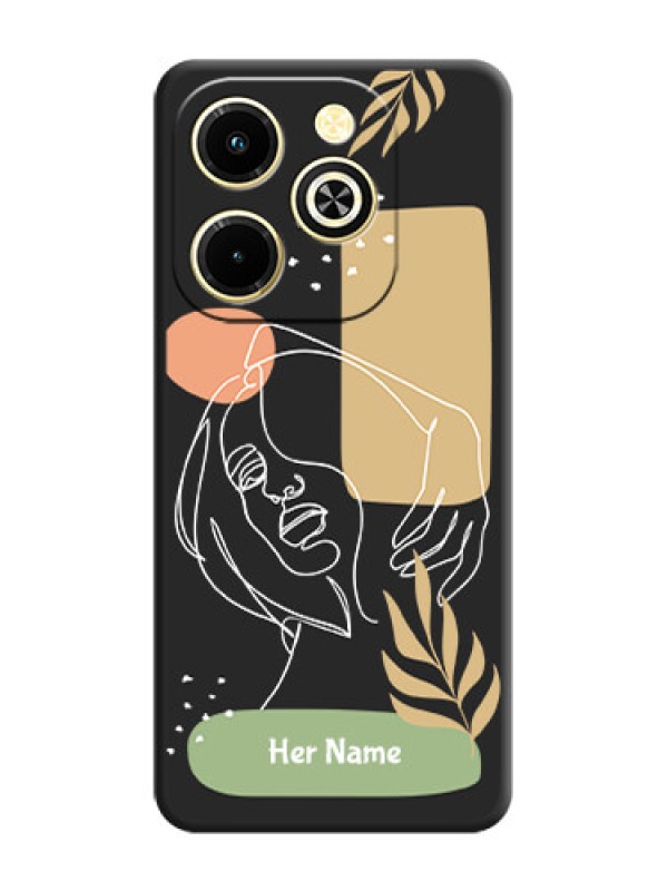 Custom Custom Text With Line Art Of Women & Leaves Design On Space Black Custom Soft Matte Mobile Back Cover - Infinix Hot 40i