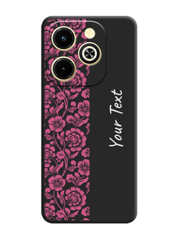 Custom Pink Floral Pattern Design With Custom Text On Space Black Custom Soft Matte Mobile Back Cover - Infinix Hot 40i