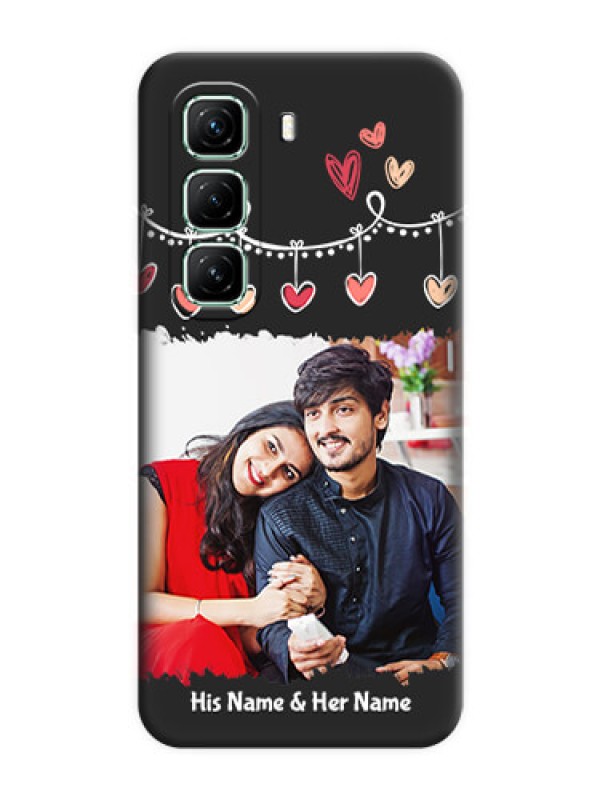 Custom Pink Love Hangings with Name On Space Black Custom Soft Matte Mobile Back Cover - Infinix Hot 50 5G