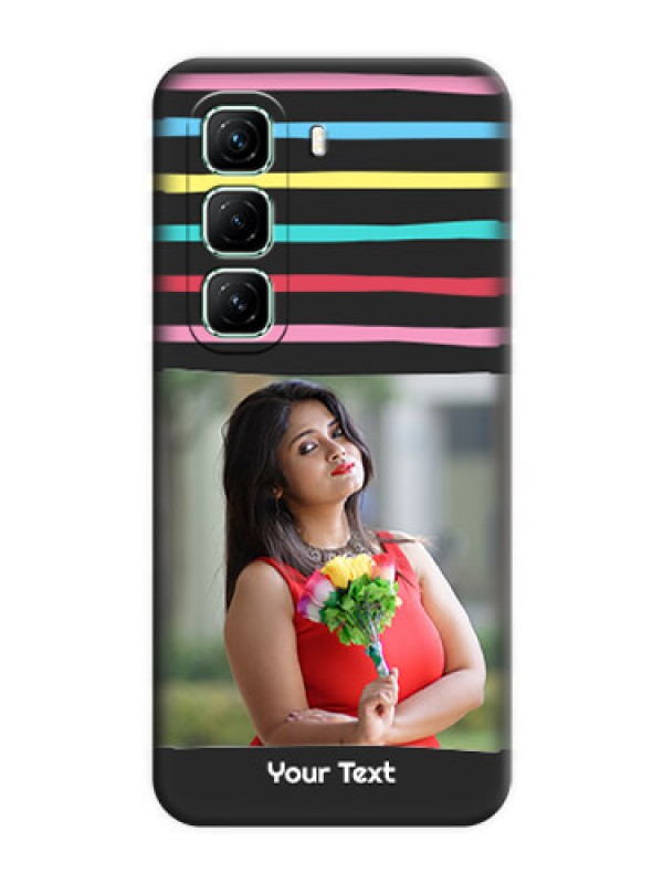 Custom Multicolor Lines with Image On Space Black Custom Soft Matte Mobile Back Cover - Infinix Hot 50 5G