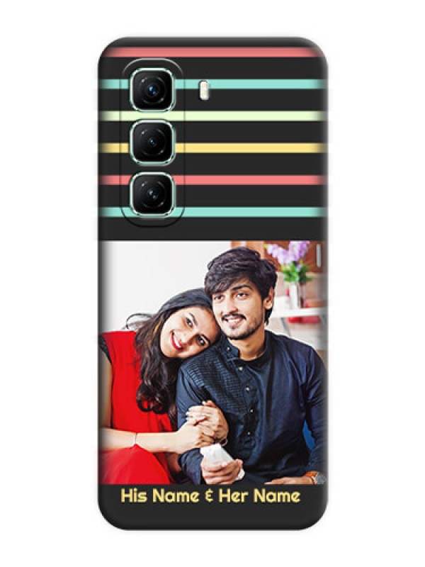 Custom Color Stripes with Photo and Text on Photo On Space Black Custom Soft Matte Mobile Back Cover - Infinix Hot 50 5G