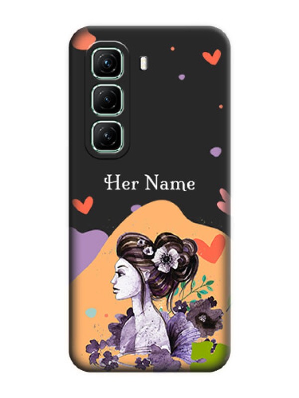 Custom Namecase For Her With Fancy Lady Image On Space Black Custom Soft Matte Mobile Back Cover - Infinix Hot 50 5G