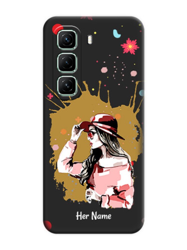 Custom Mordern Lady With Color Splash Background With Custom Text On Space Black Custom Soft Matte Mobile Back Cover - Infinix Hot 50 5G