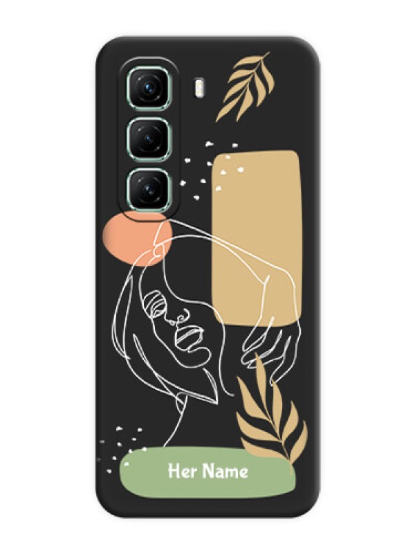 Custom Custom Text With Line Art Of Women & Leaves Design On Space Black Custom Soft Matte Mobile Back Cover - Infinix Hot 50 5G