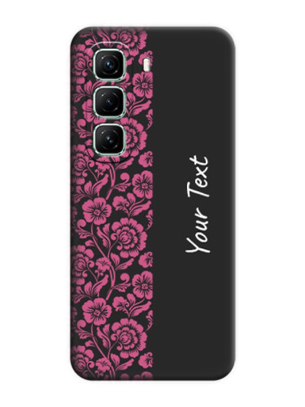 Custom Pink Floral Pattern Design With Custom Text On Space Black Custom Soft Matte Mobile Back Cover - Infinix Hot 50 5G