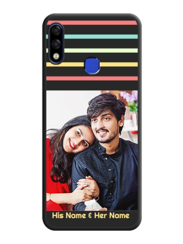 Custom Color Stripes with Photo and Text on Photo on Space Black Soft Matte Mobile Case - Infinix Hot 7 Pro