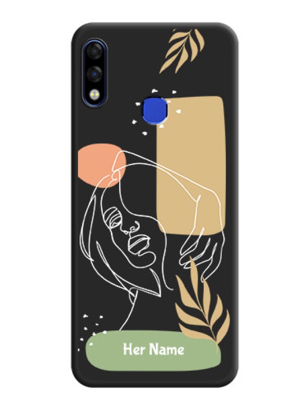 Custom Custom Text With Line Art Of Women & Leaves Design On Space Black Personalized Soft Matte Phone Covers -Infinix Hot 7 Pro