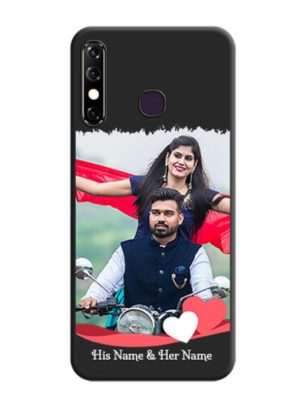 Custom Pink Color Love Shaped Ribbon Design with Text on Space Black Custom Soft Matte Phone Back Cover - Infinix Hot 8