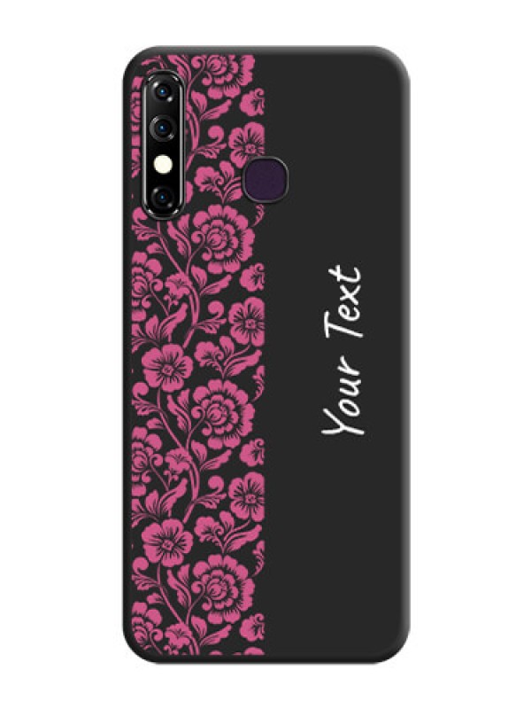 Custom Pink Floral Pattern Design With Custom Text On Space Black Personalized Soft Matte Phone Covers - Infinix Hot 8