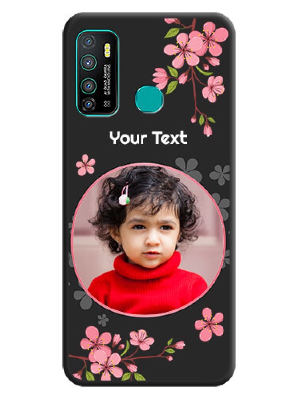 Custom Round Image with Pink Color Floral Design on Photo on Space Black Soft Matte Back Cover - Infinix Hot 9 Pro
