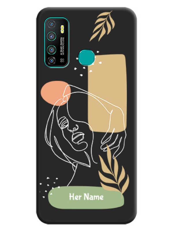 Custom Custom Text With Line Art Of Women & Leaves Design On Space Black Personalized Soft Matte Phone Covers -Infinix Hot 9 Pro
