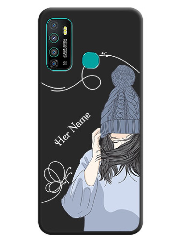 Custom Girl With Blue Winter Outfiit Custom Text Design On Space Black Personalized Soft Matte Phone Covers -Infinix Hot 9 Pro