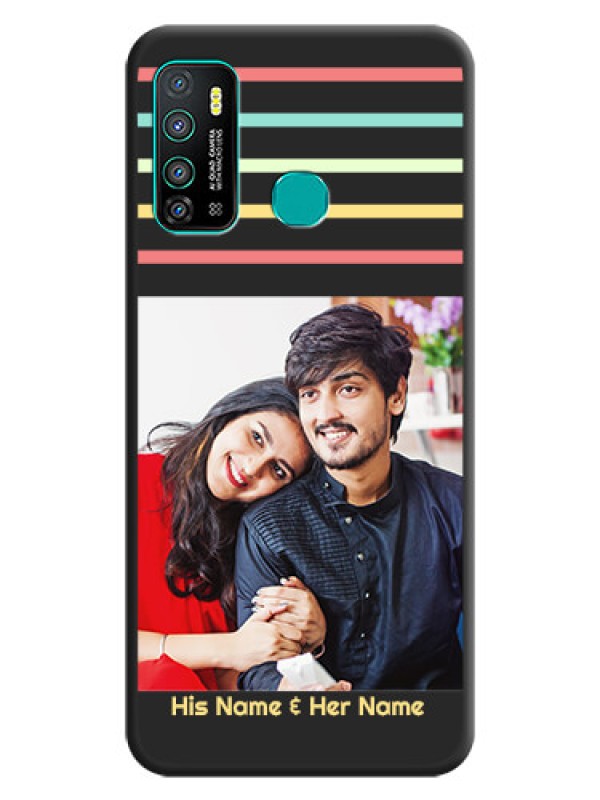 Custom Color Stripes with Photo and Text on Photo on Space Black Soft Matte Mobile Case - Infinix Hot 9