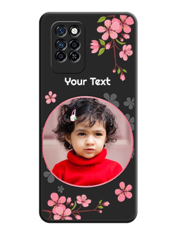 Custom Round Image with Pink Color Floral Design on Photo on Space Black Soft Matte Back Cover - Infinix Note 10 Pro