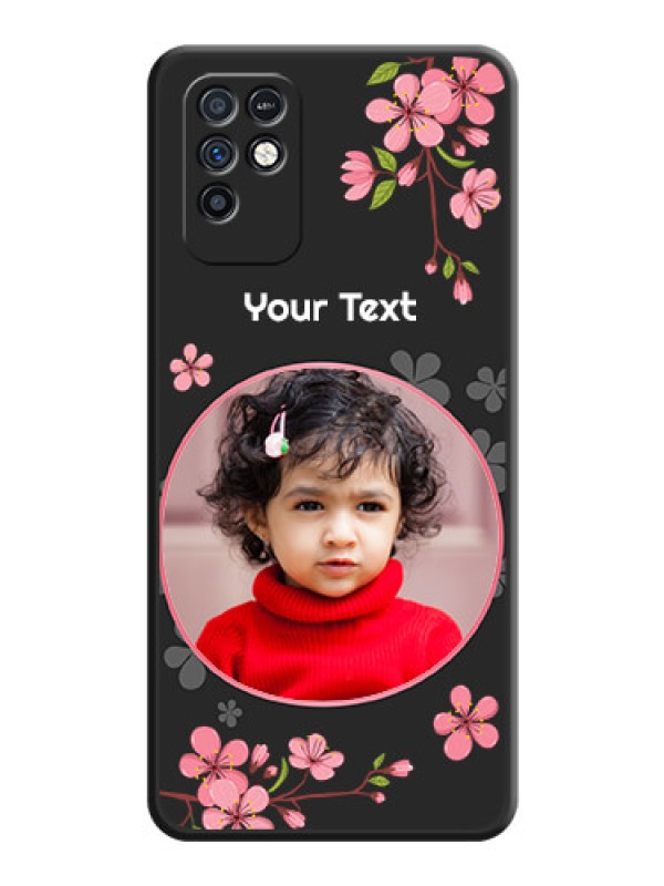 Custom Round Image with Pink Color Floral Design on Photo on Space Black Soft Matte Back Cover - Infinix Note 10