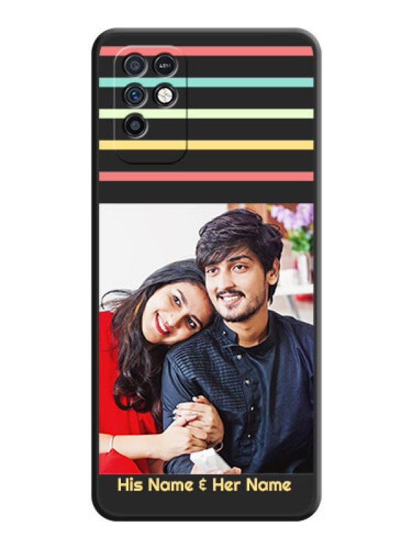 Custom Color Stripes with Photo and Text on Photo on Space Black Soft Matte Mobile Case - Infinix Note 10