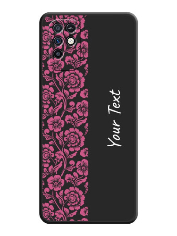 Custom Pink Floral Pattern Design With Custom Text On Space Black Personalized Soft Matte Phone Covers -Infinix Note 10
