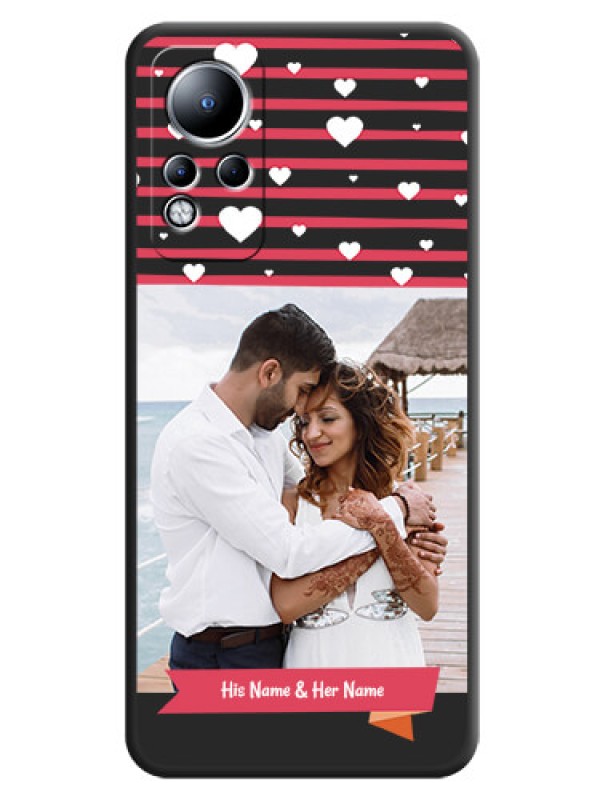 Custom White Color Love Symbols with Pink Lines Pattern on Space Black Custom Soft Matte Phone Cases - Infinix Note 11