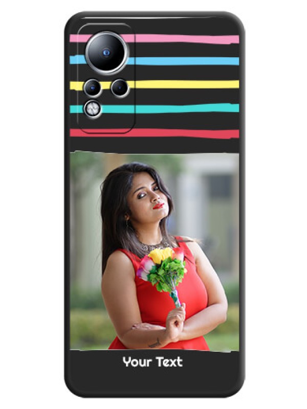 Custom Multicolor Lines with Image on Space Black Personalized Soft Matte Phone Covers - Infinix Note 11