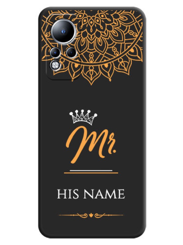 Custom Mr Name with Floral Design on Personalised Space Black Soft Matte Cases - Infinix Note 11